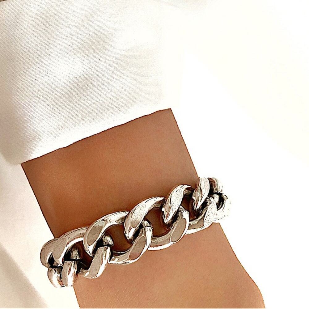 Silver Caesar Coin Charm Bracelet with Toggle Clasp Cuban Chain Link - Picture 3 of 7